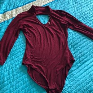 Burgundy/ red long sleeve body suit